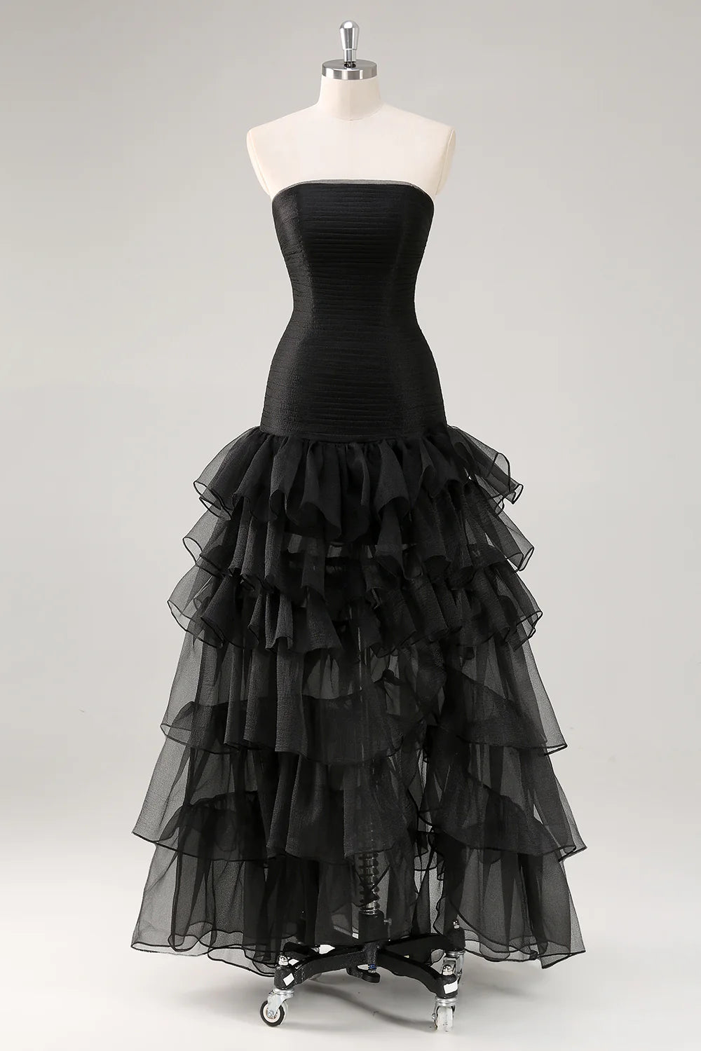 Chic A Line Strapless Tiered Formal Dress with Slit